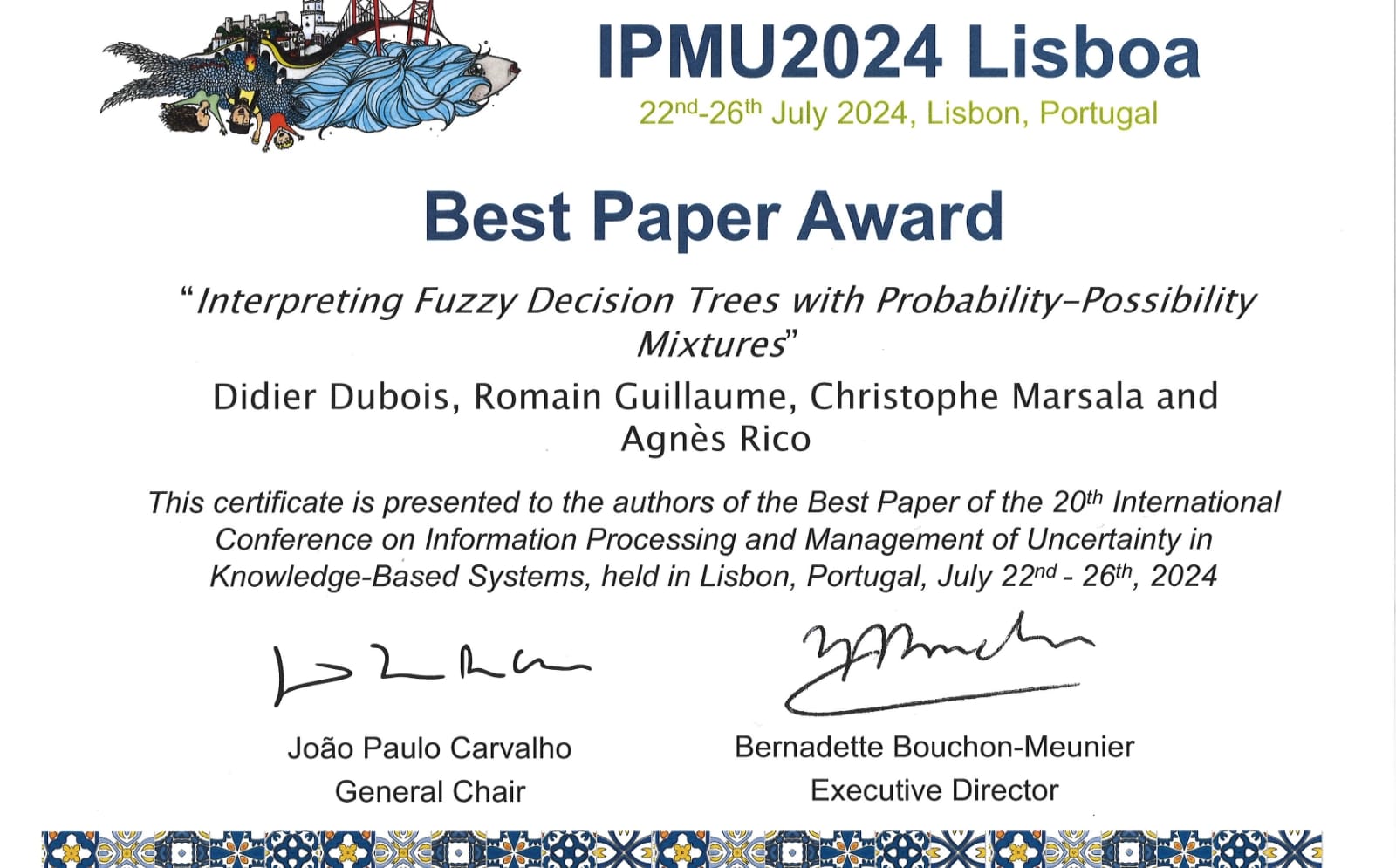Best Paper Award reçu à IPMU'2024
