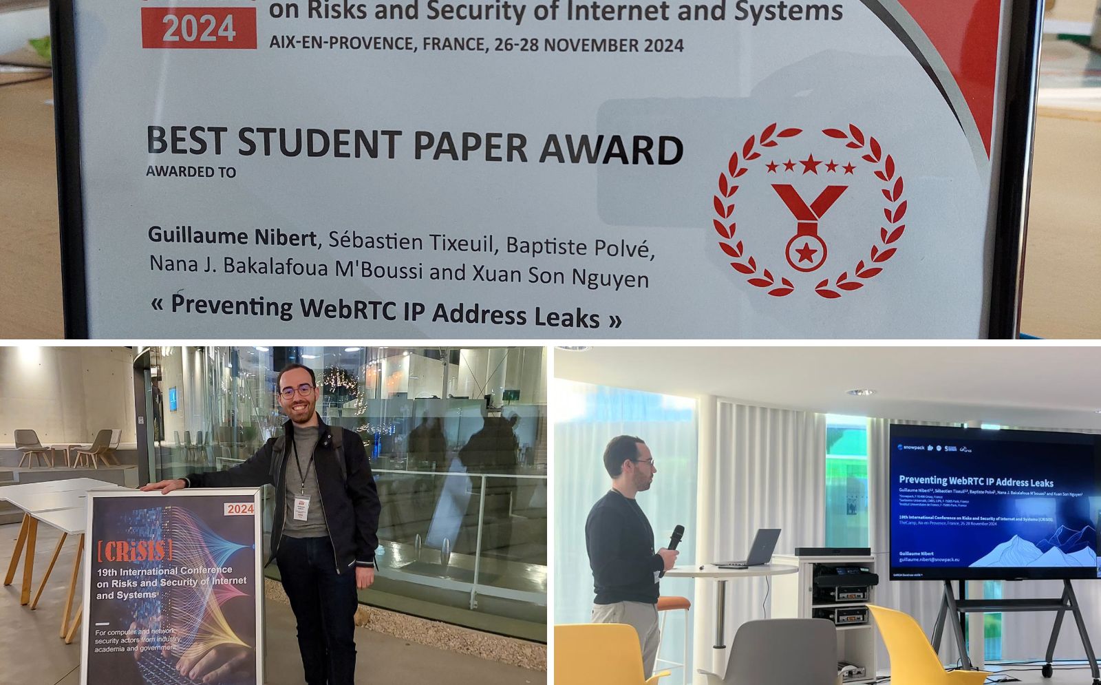 Best Student Paper Award reçu à CRiSIS 2024