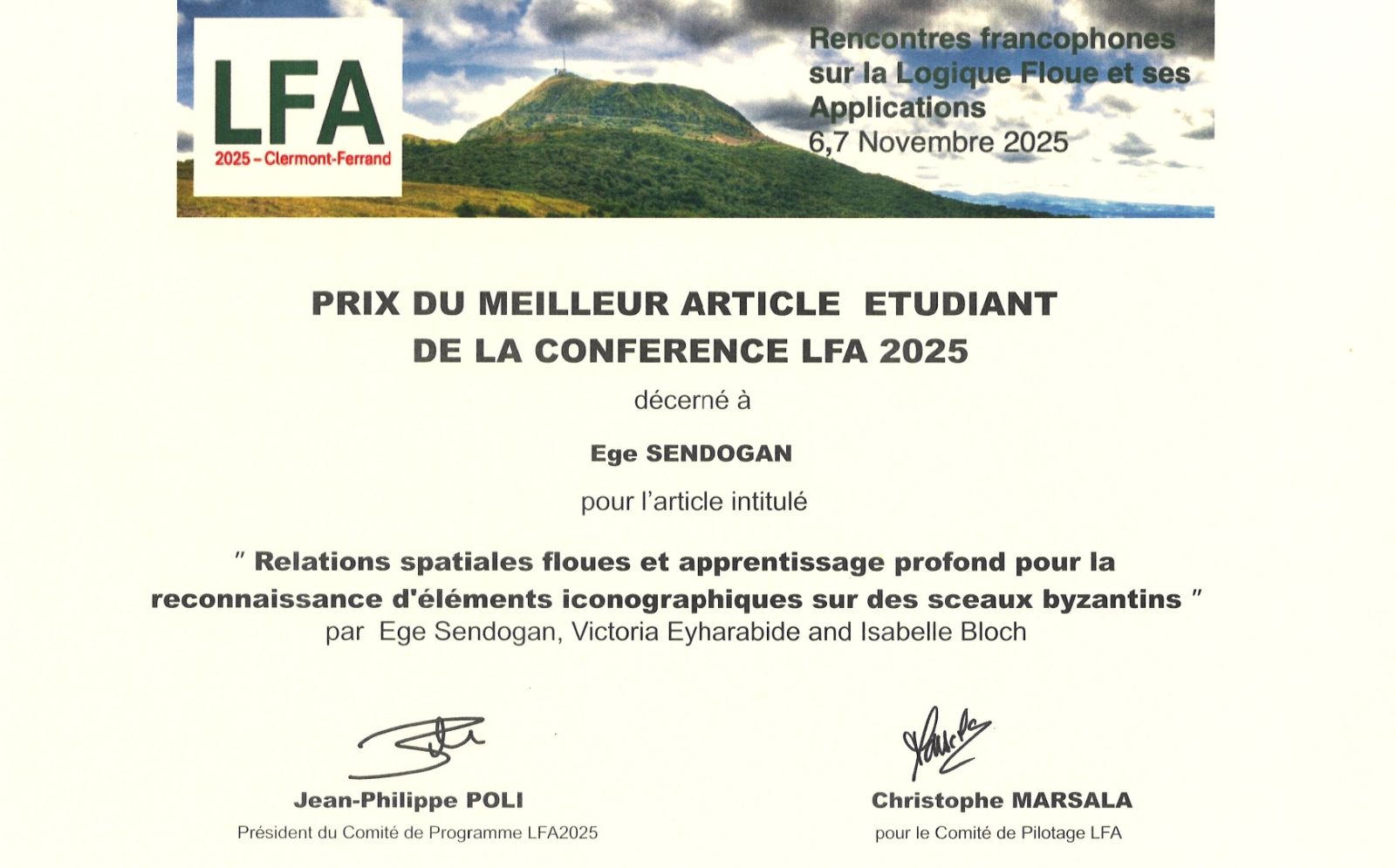 Best Student Paper Award reçu à LFA 2025