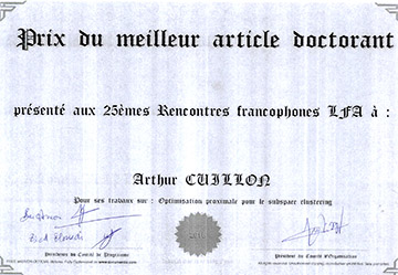 Prix du meilleur article doctorant aux 25<sup>è</sup> rencontres francophones
