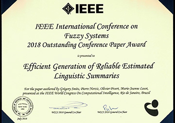 Marie-Jeanne Lesot a obtenu le prix du meilleur article ("Outstanding Conference Paper Award") à l