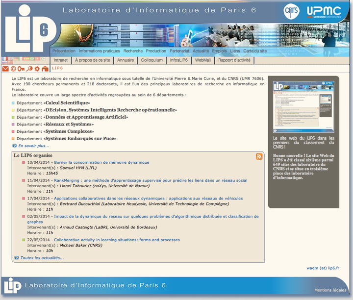 Le site web du LIP6 dans les premiers du classement du CNRS